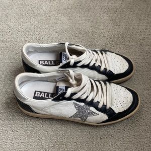 Golden Goose Ballstar Sneakers in Black and White with Silver Sequin